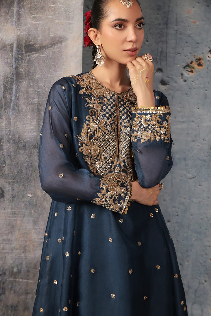 Zar-Rang Blue Long Pheran Kurta Set
