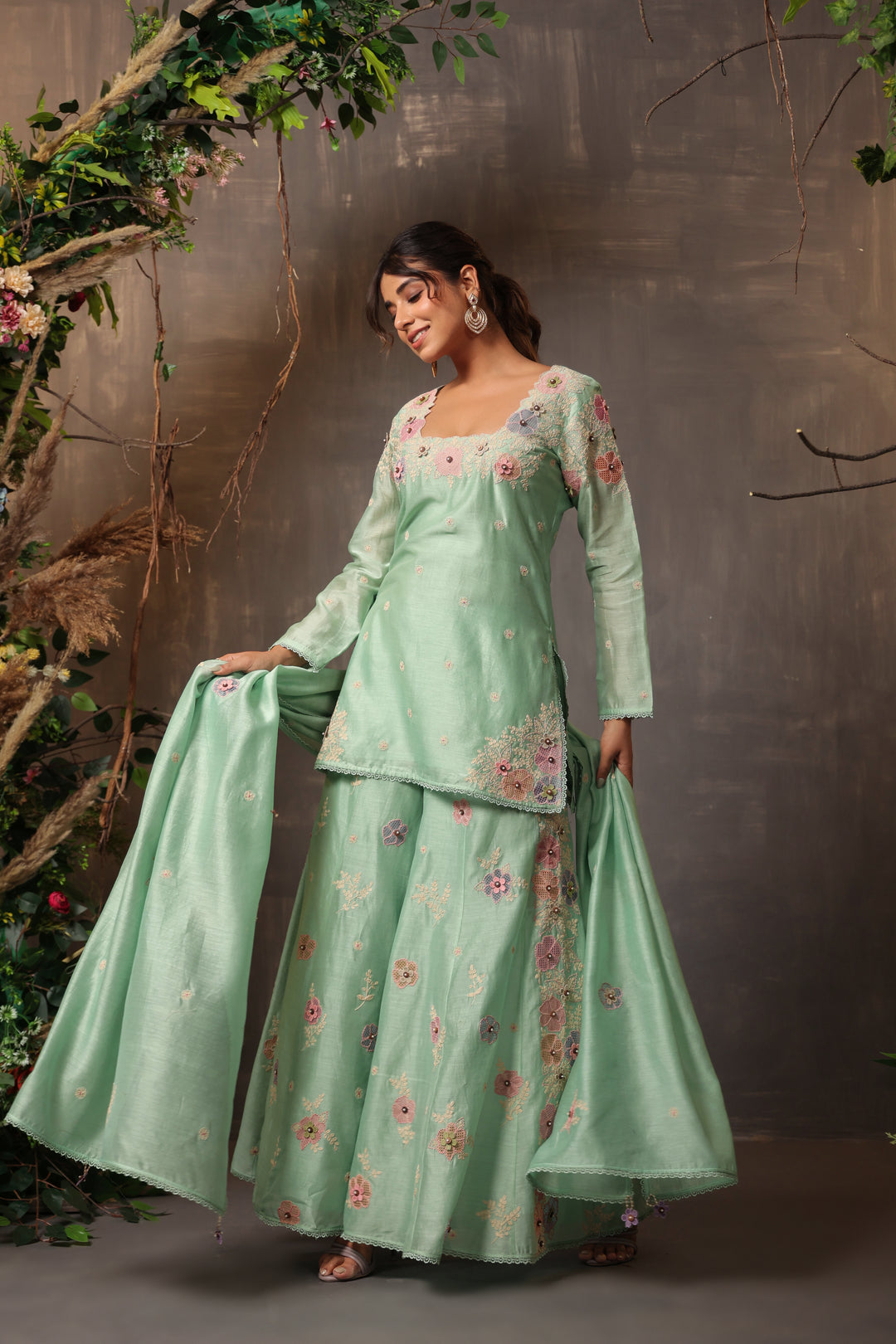 Gulshan Sharara Square Neck Kurta Sea Green