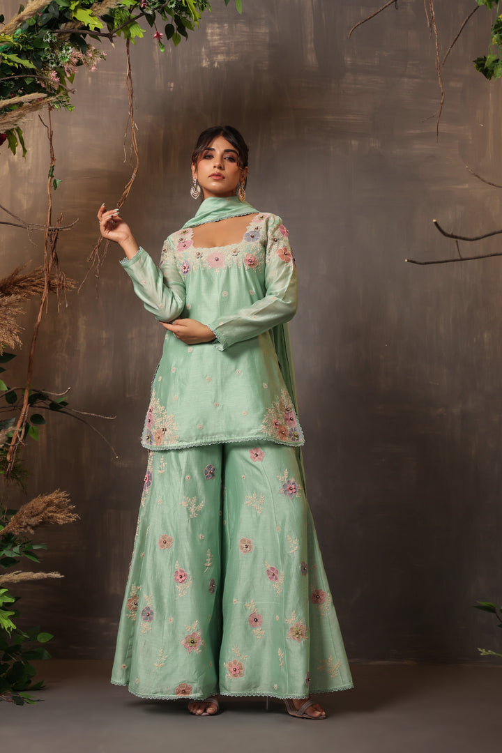 Gulshan Sharara Square Neck Kurta Sea Green