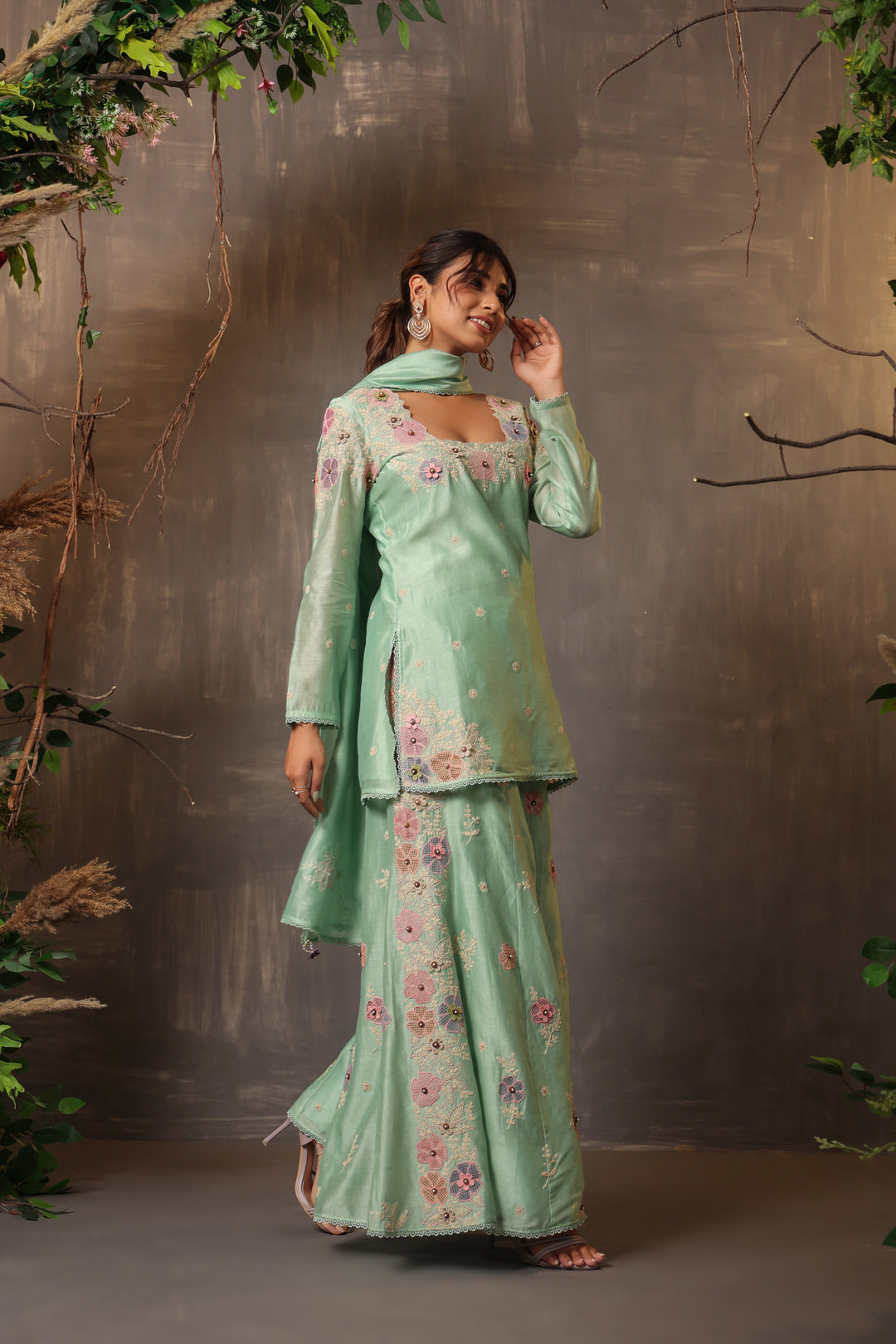 Gulshan Sharara Square Neck Kurta Sea Green