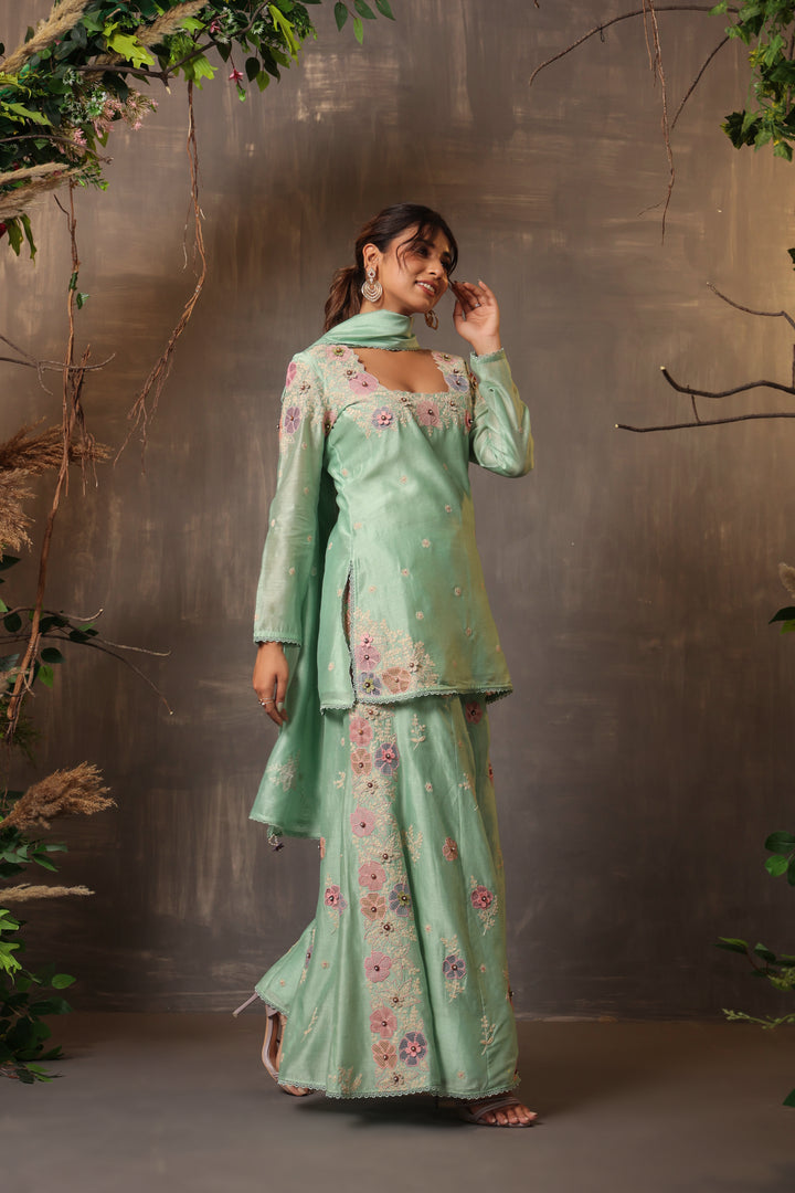 Gulshan Sharara Square Neck Kurta Sea Green