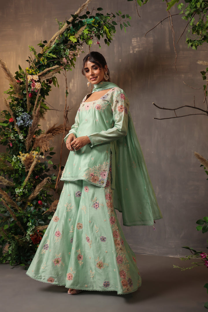 Gulshan Sharara Square Neck Kurta Sea Green