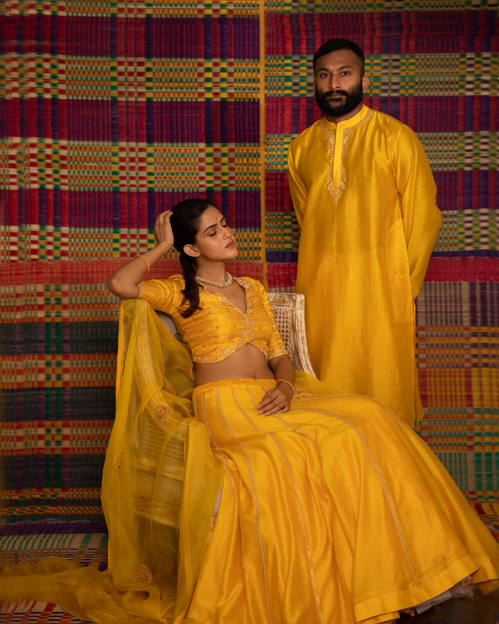 haldi hand embroidered kalli lehenga set