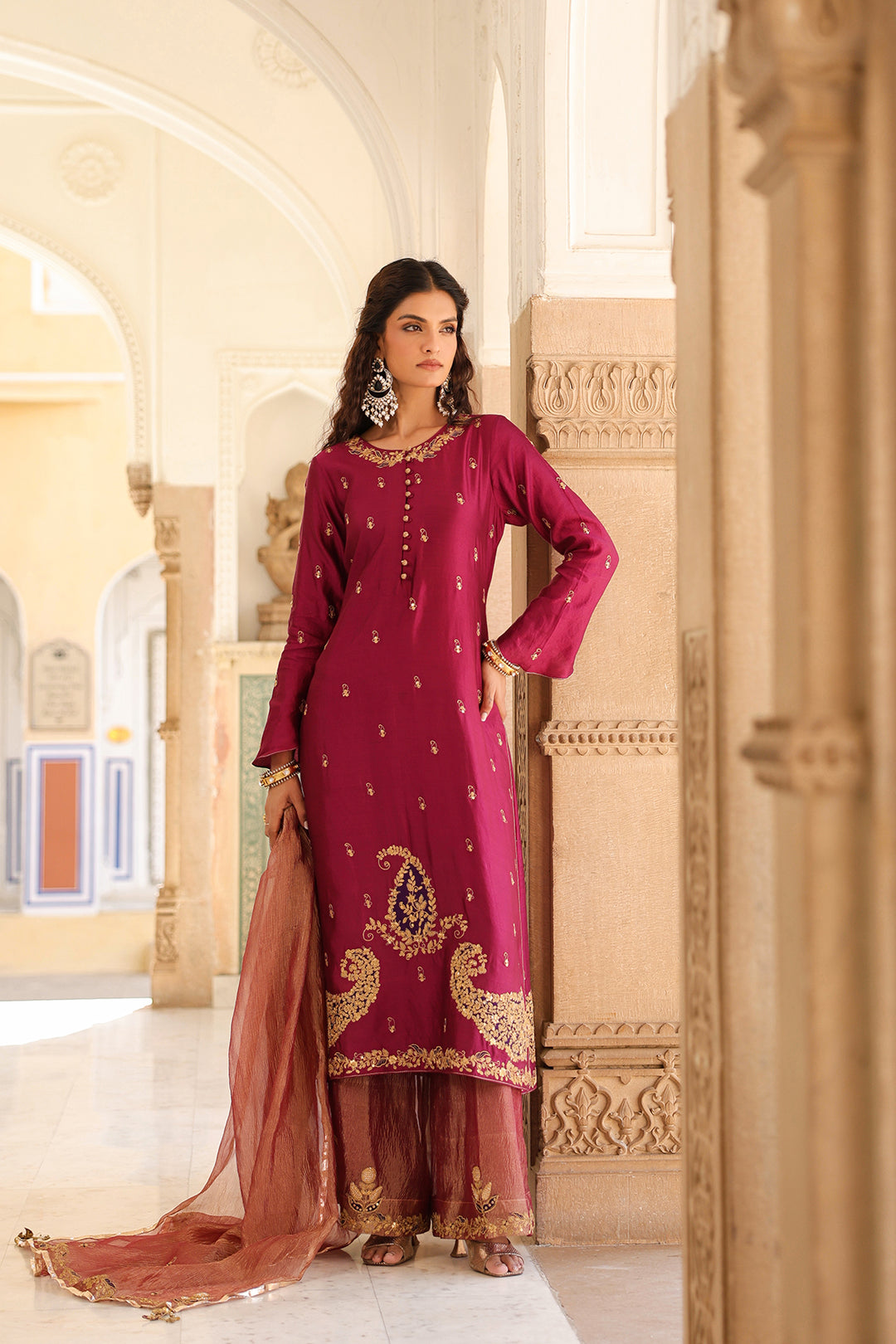 riwayat applique long kurta set