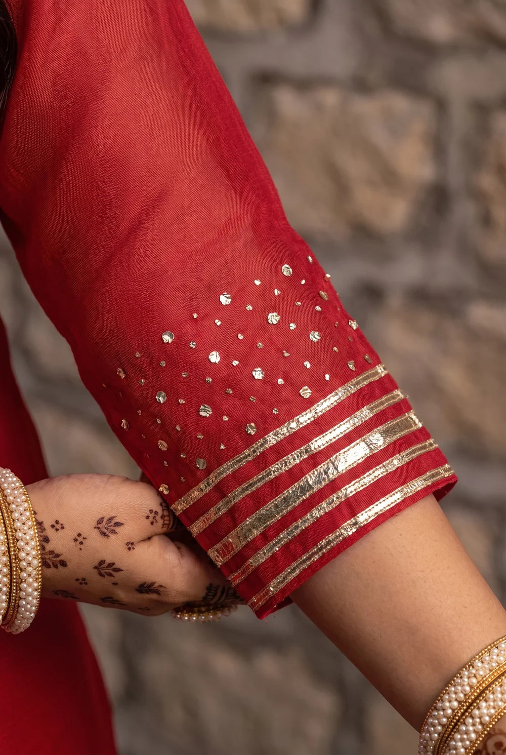 Raha Mul Chanderi Mukaish Anarkali Set in Red