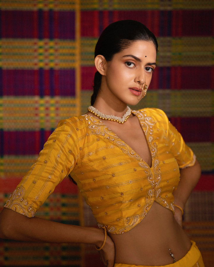 haldi hand embroidered kalli lehenga set