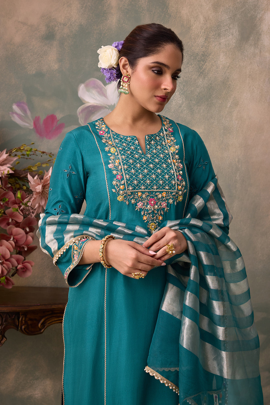 Afreen Teal Tissue Organza Dupatta