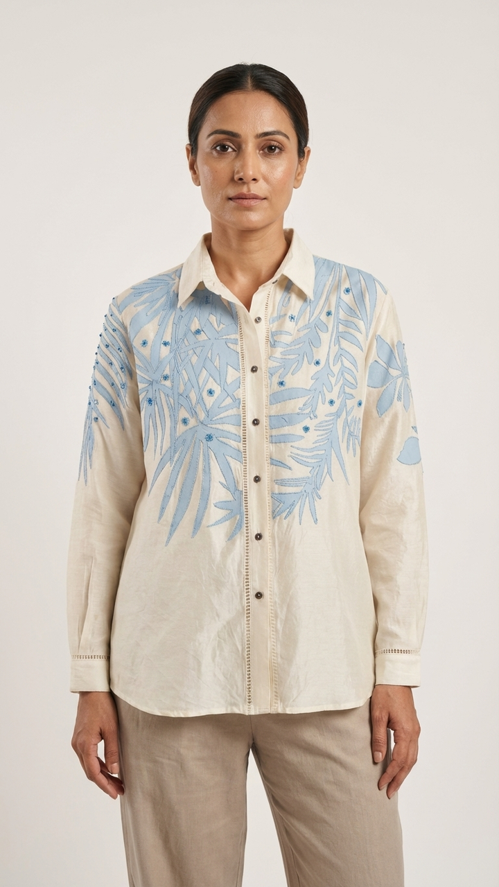 Women’s Sheer Organza Front Open Collar white Shirt