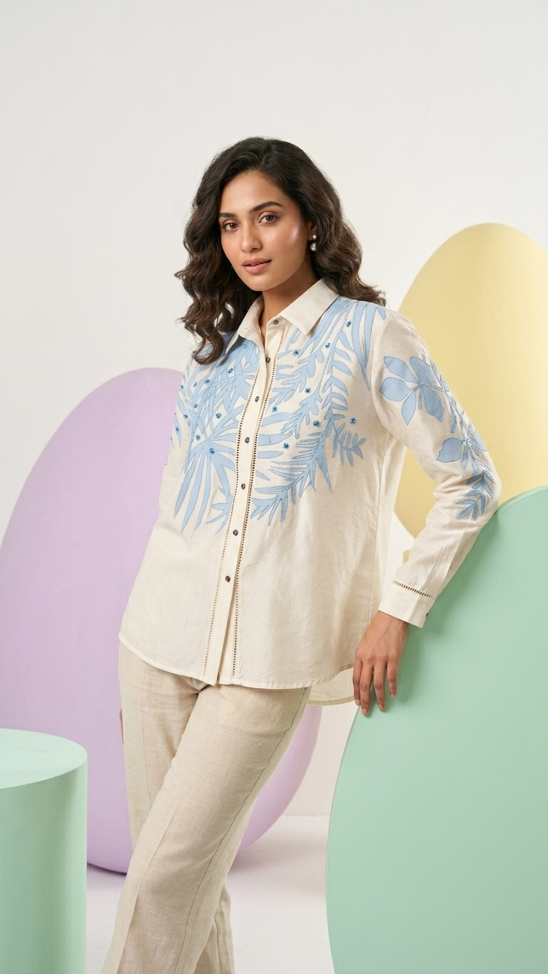 Women’s Sheer Organza Front Open Collar white Shirt
