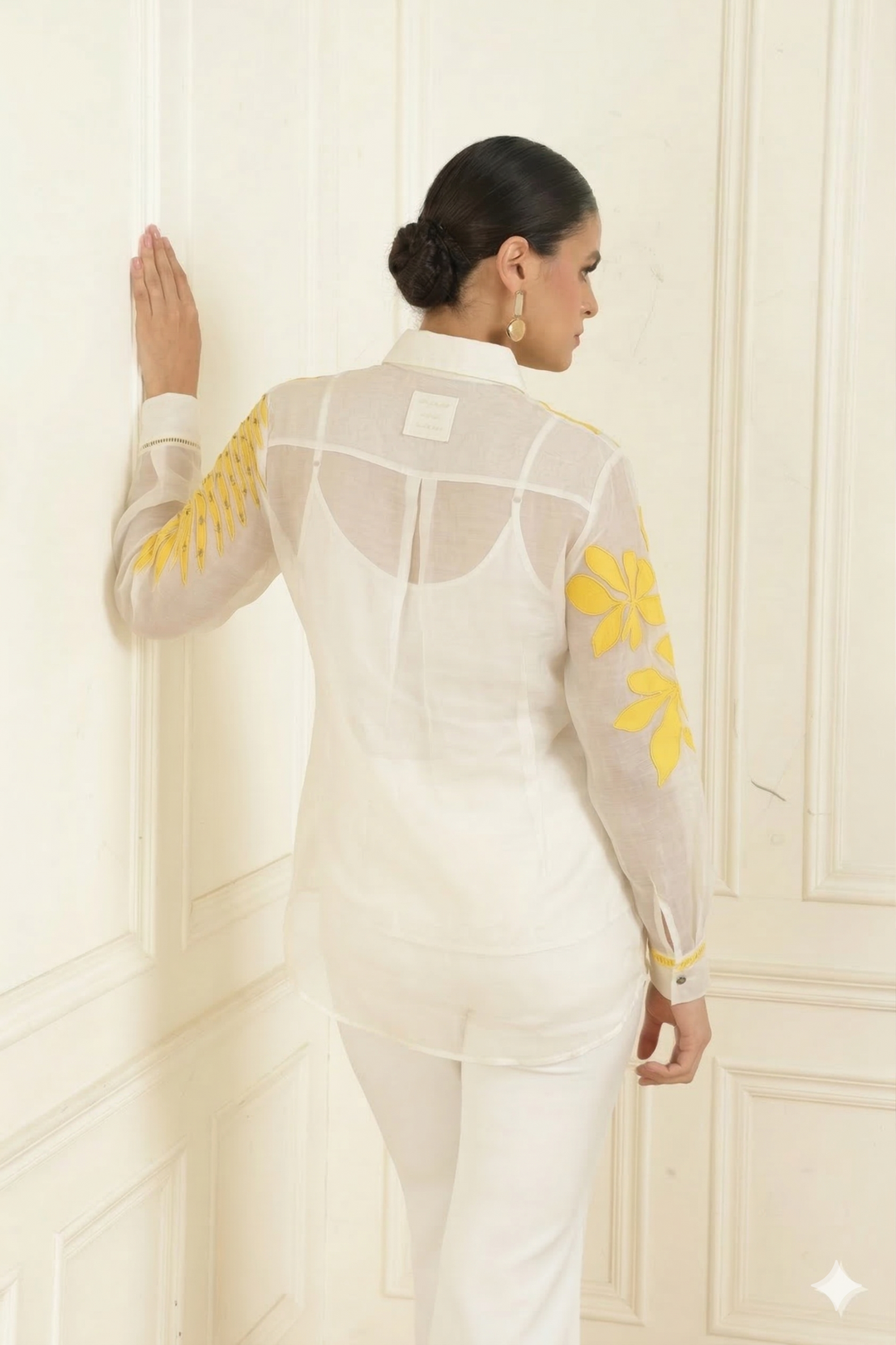 Women’s Sheer Organza Front Open Collar white Shirt