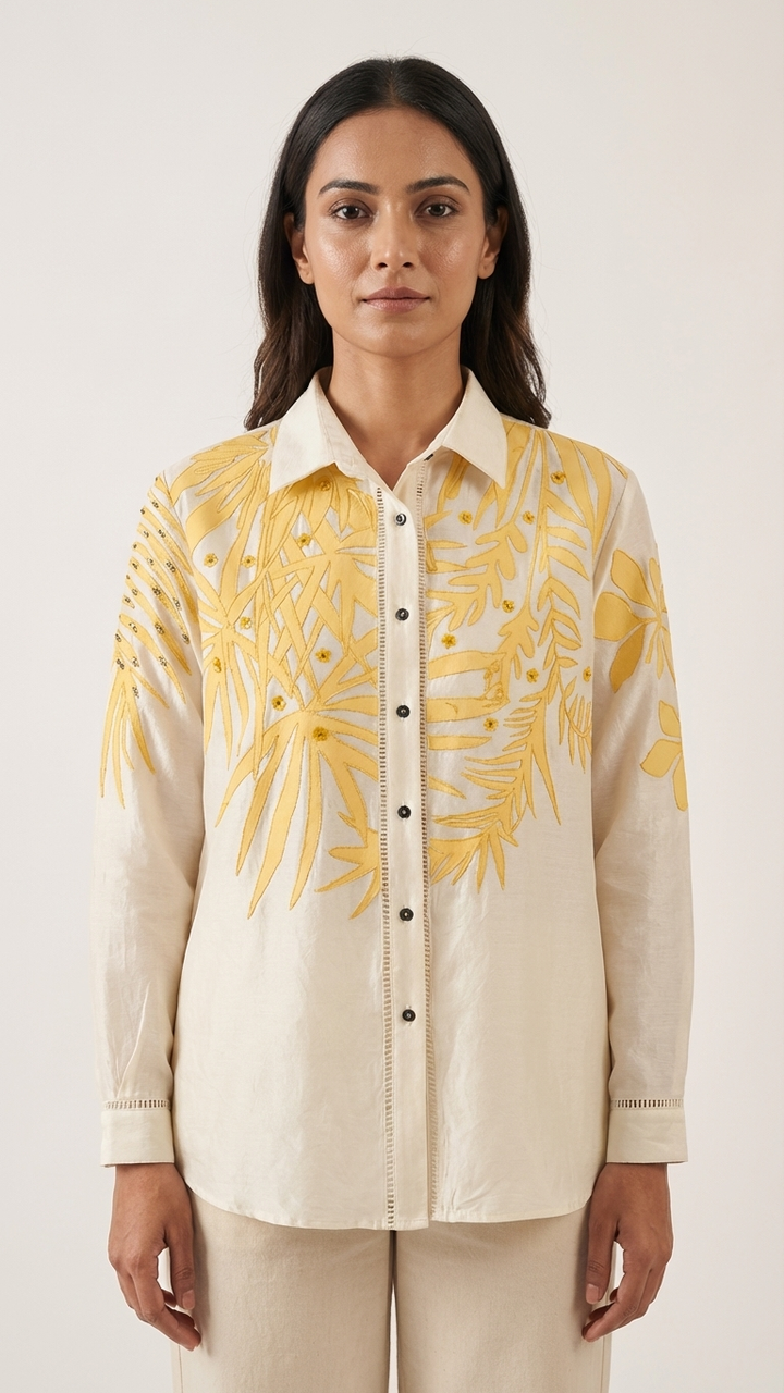 Women’s Sheer Organza Front Open Collar white Shirt
