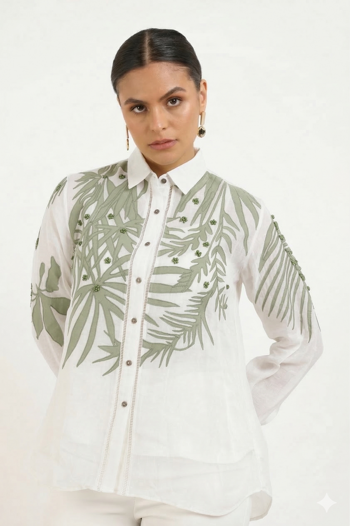 Women’s Sheer Organza Front Open Collar white Shirt