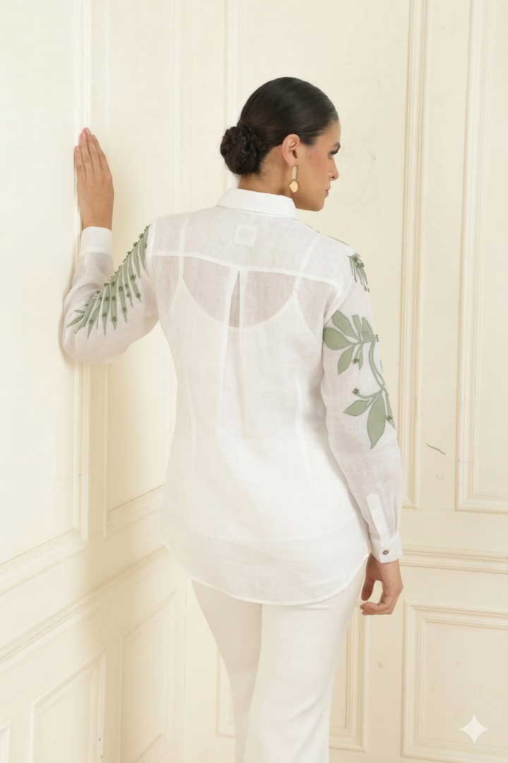 Women’s Sheer Organza Front Open Collar white Shirt