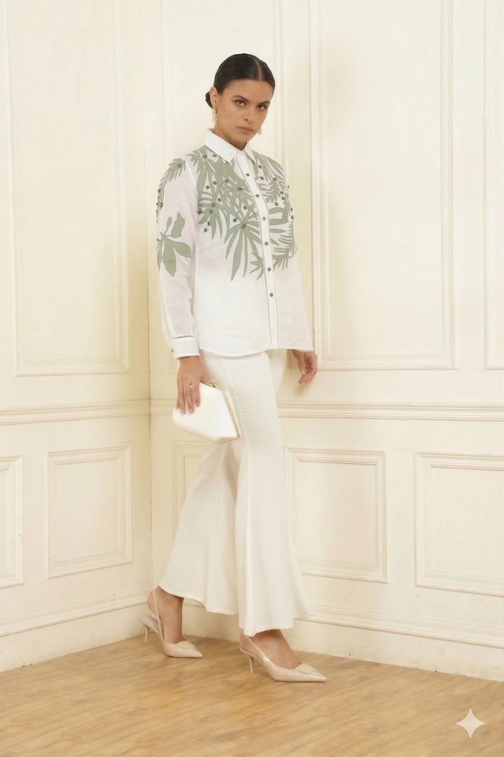 Women’s Sheer Organza Front Open Collar white Shirt