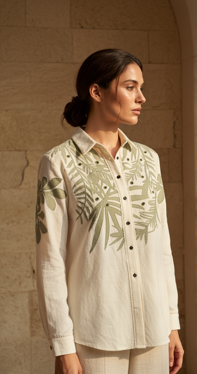 Women’s Sheer Organza Front Open Collar white Shirt