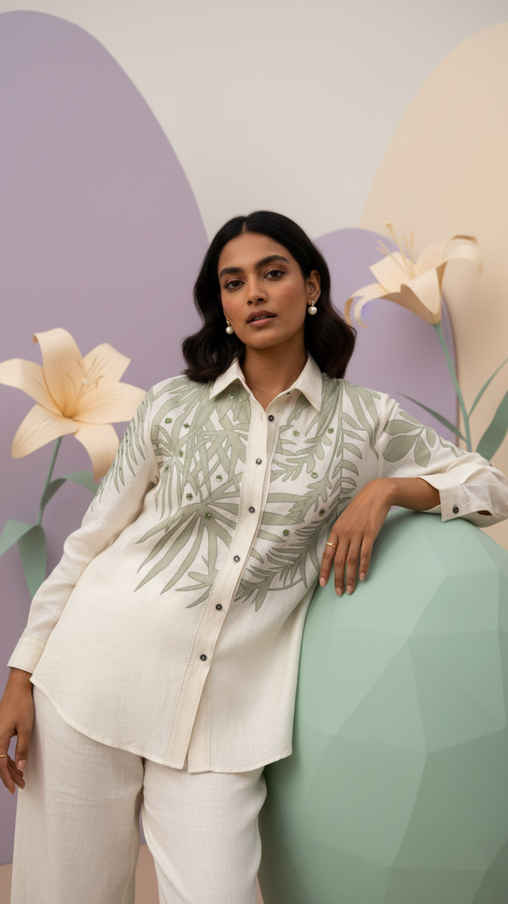 Women’s Sheer Organza Front Open Collar white Shirt