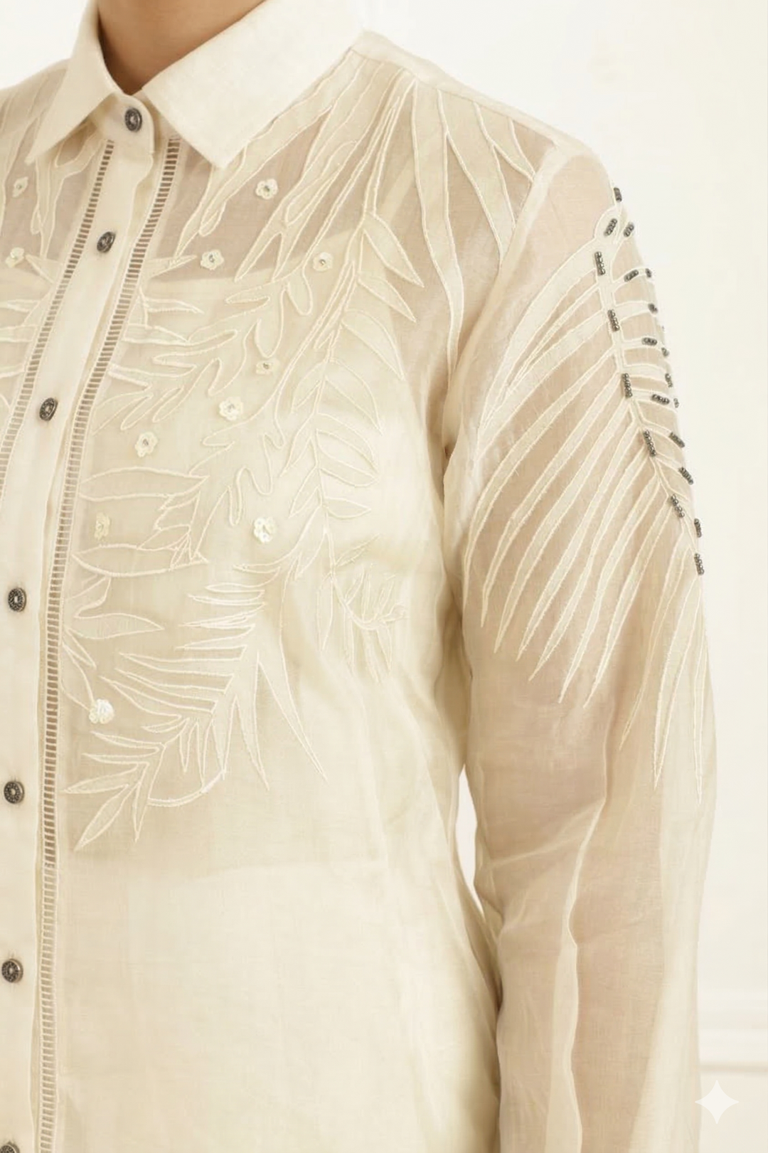 Women’s Sheer Organza Front Open Collar white Shirt