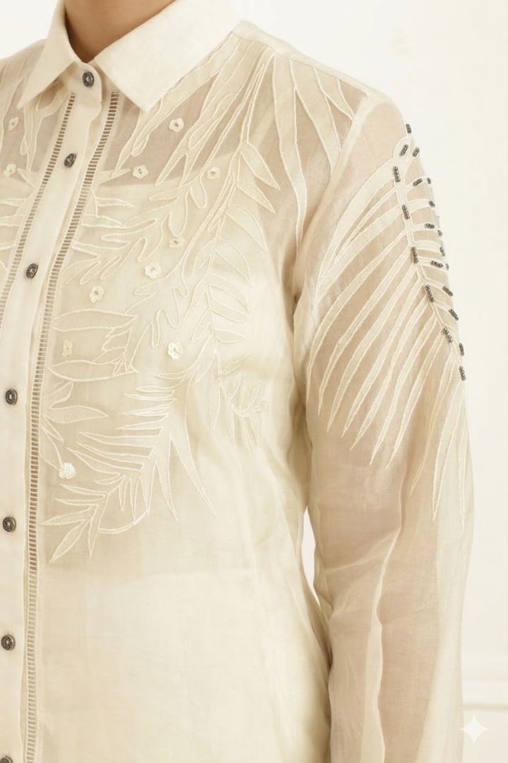 Women’s Sheer Organza Front Open Collar white Shirt