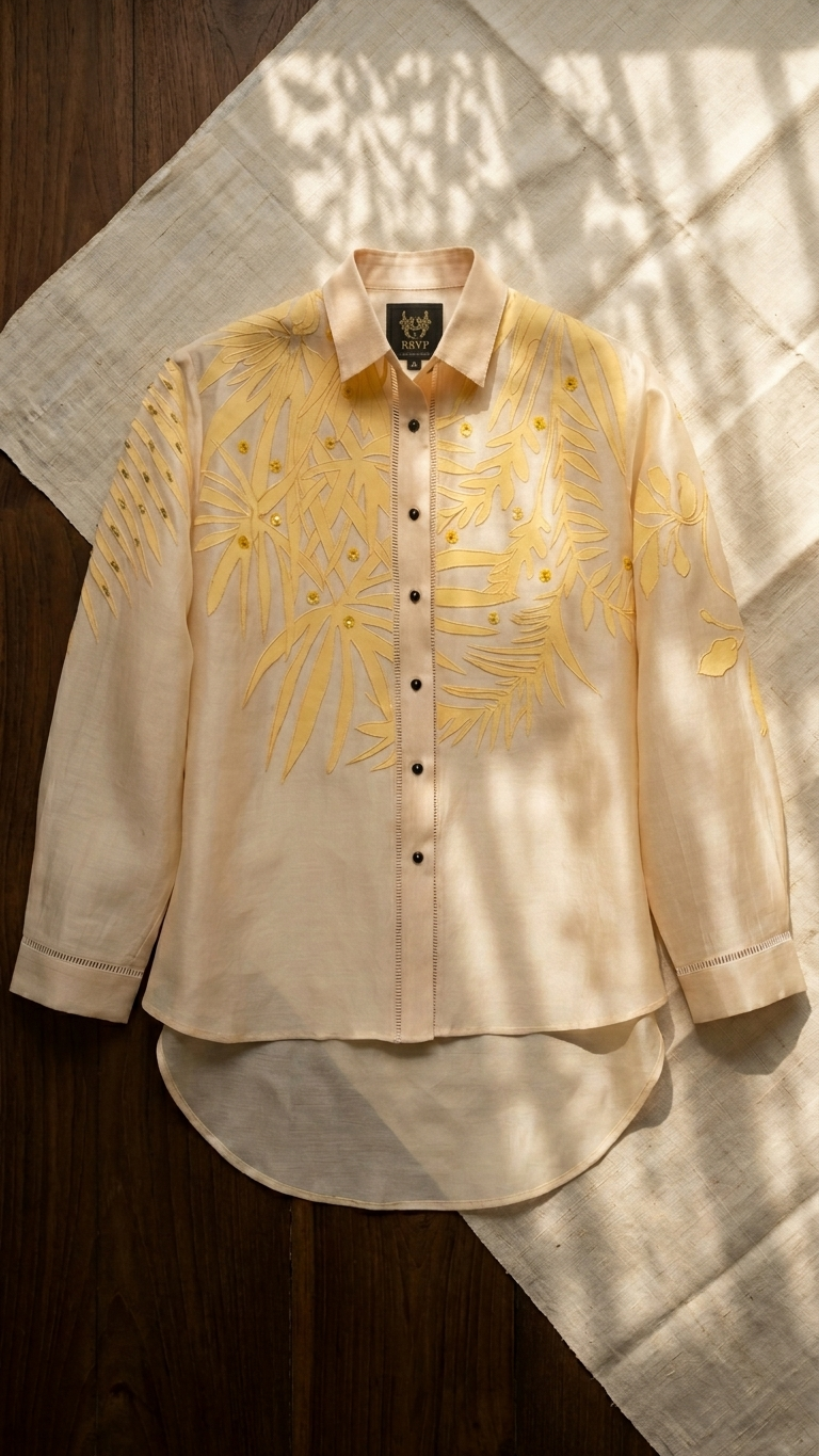 Women’s Sheer Organza Front Open Collar butter yellow Shirt