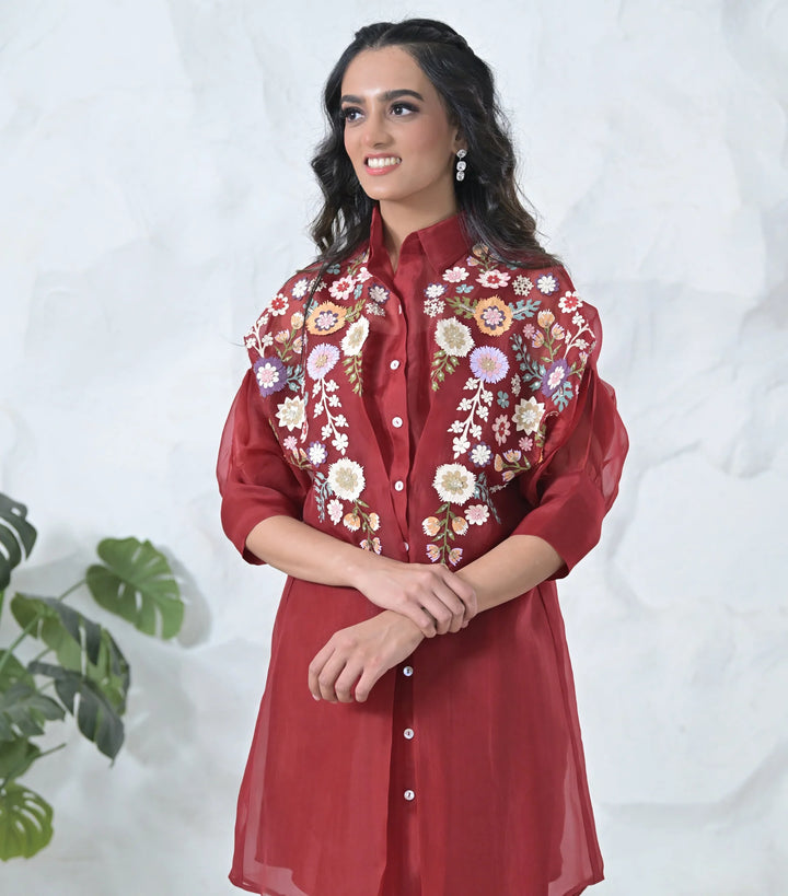Phool-Patti Tunic Set With Embroidered Pants