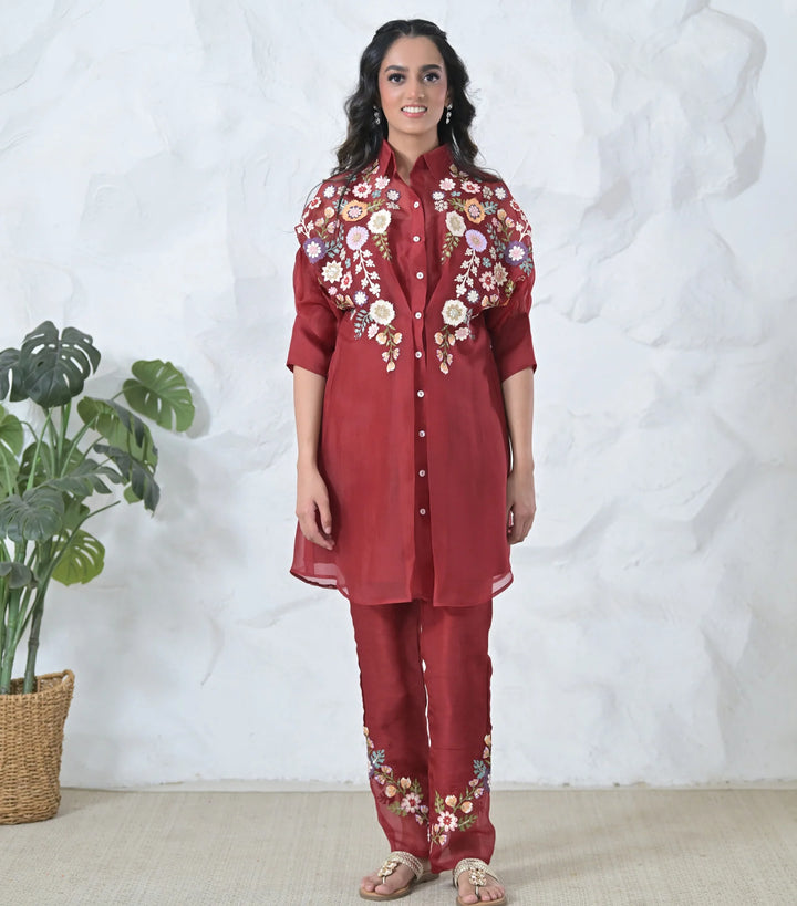 Phool-Patti Tunic Set With Embroidered Pants