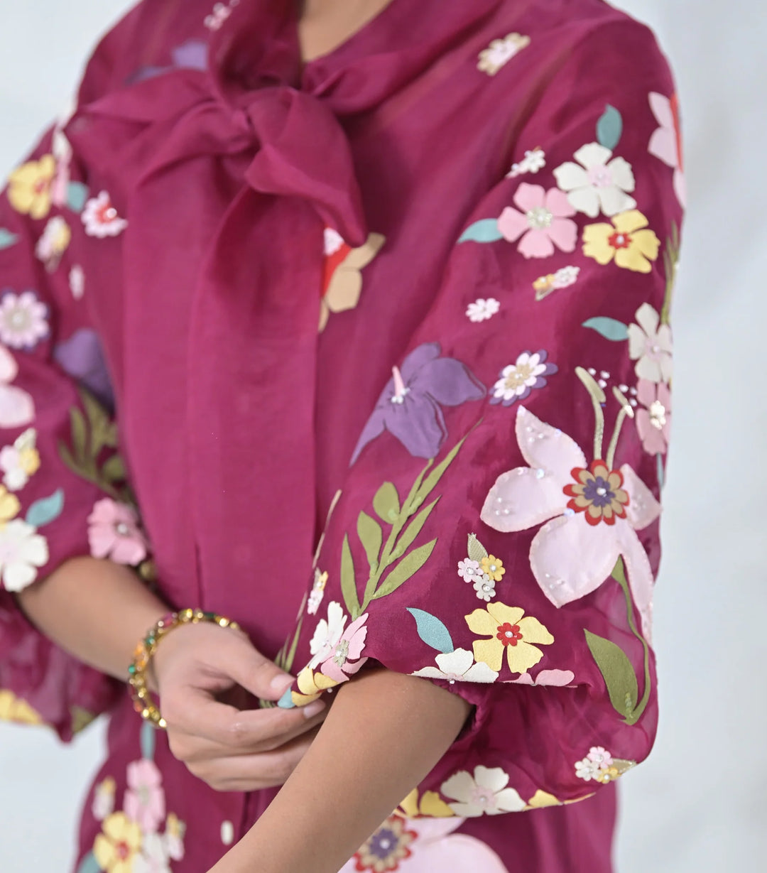 Botanical Small Flower Organza Bow Tie-Up Coord Set
