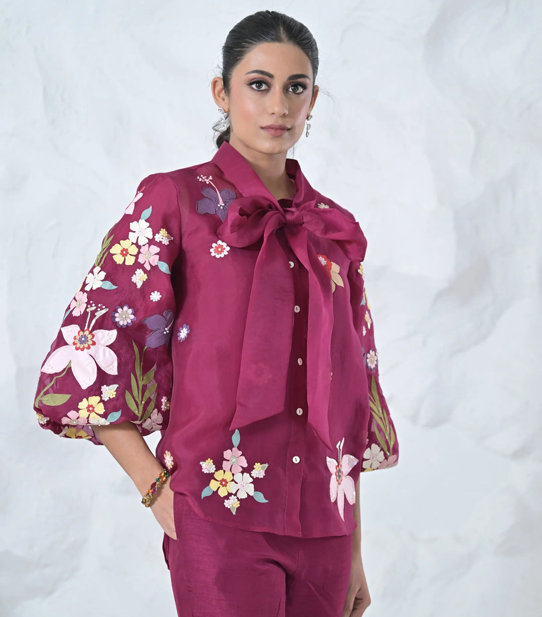 Botanical Small Flower Organza Bow Tie-Up Coord Set