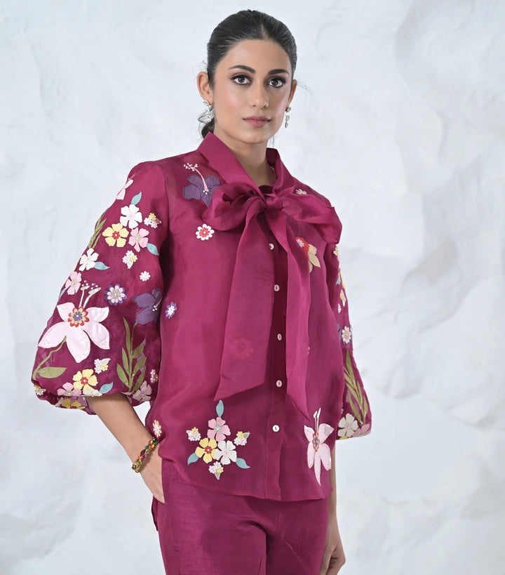 Botanical Small Flower Organza Bow Tie-Up Coord Set