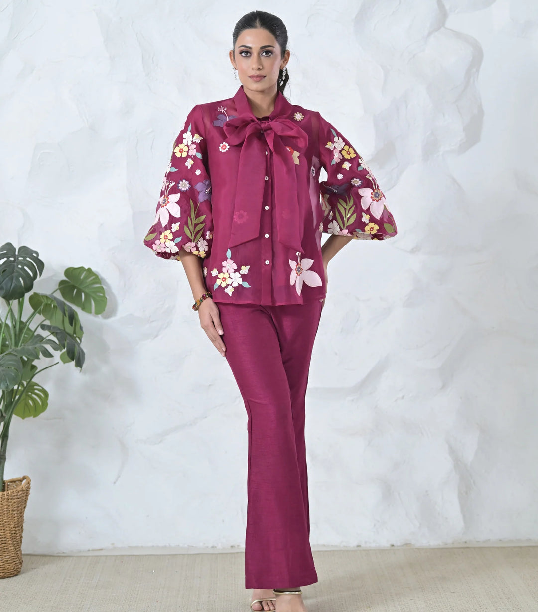 Botanical Small Flower Organza Bow Tie-Up Coord Set