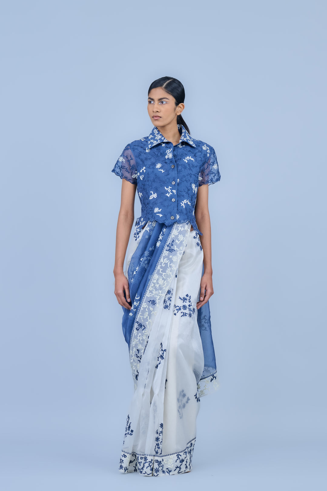 space ecru saree