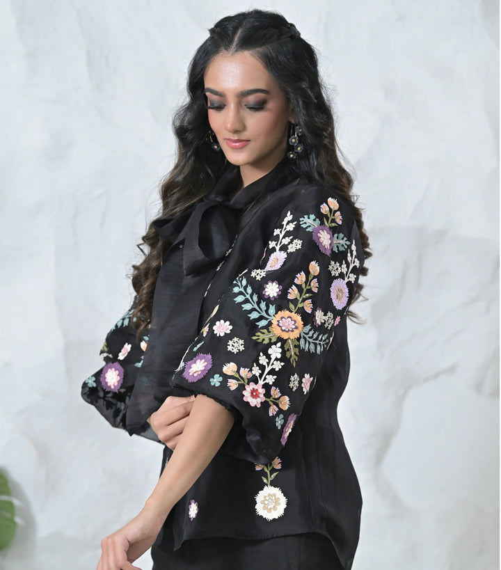 Phool-Patti Organza Bow Tie-Up Coord Set