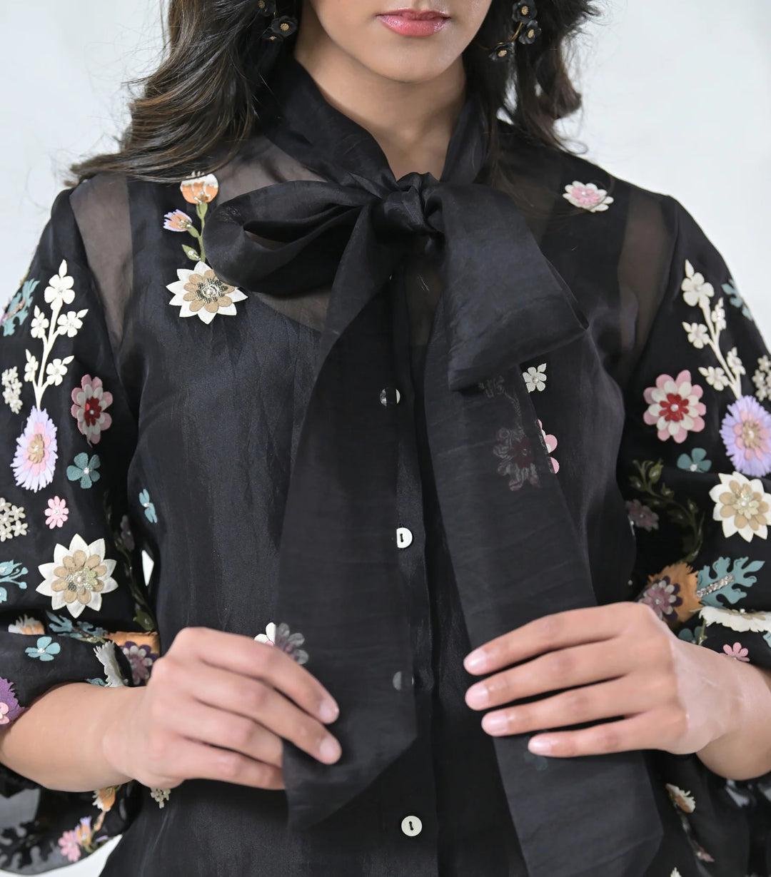 Phool-Patti Organza Bow Tie-Up Coord Set