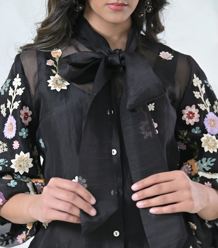 Phool-Patti Organza Bow Tie-Up Coord Set