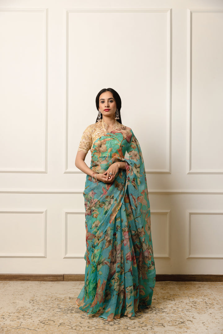 usha printed french chiffon saree