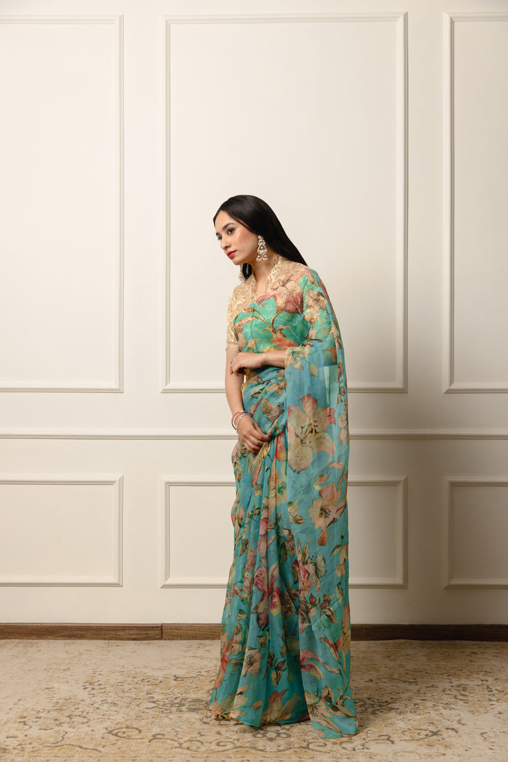 usha printed french chiffon saree