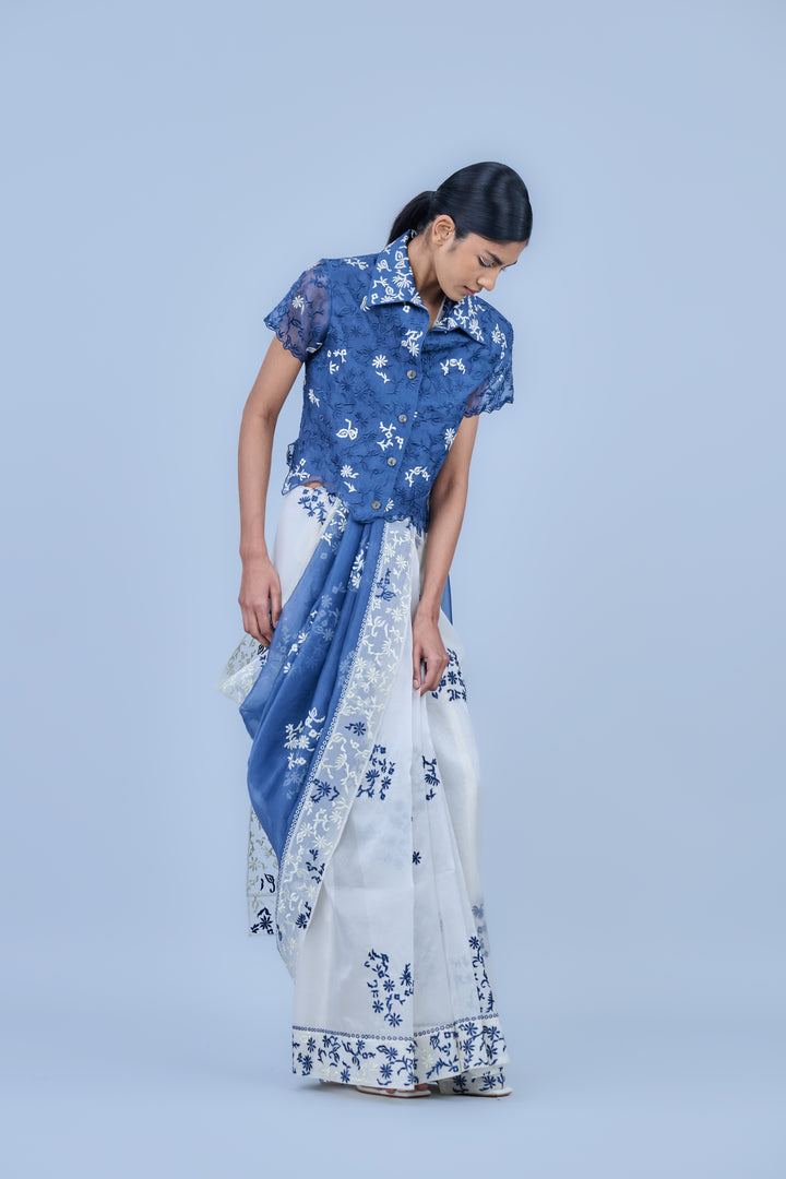 space ecru saree