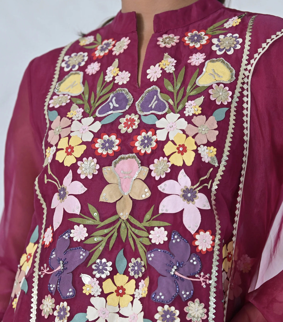 Botanical Small Flower Tunic & Farsi Pant Set With Dupatta