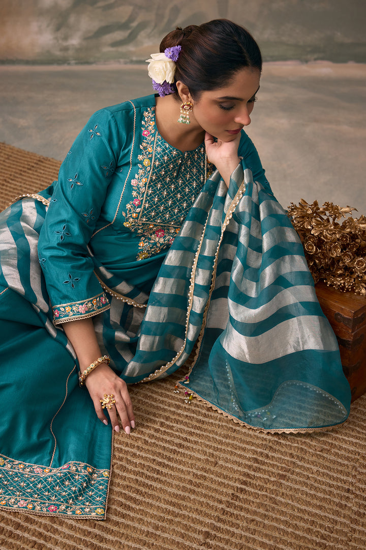 Afreen Teal Tissue Organza Dupatta