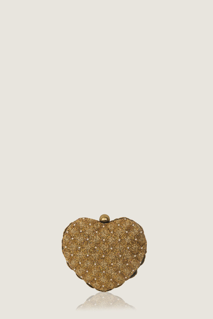 sa beaded heart clutch - gold