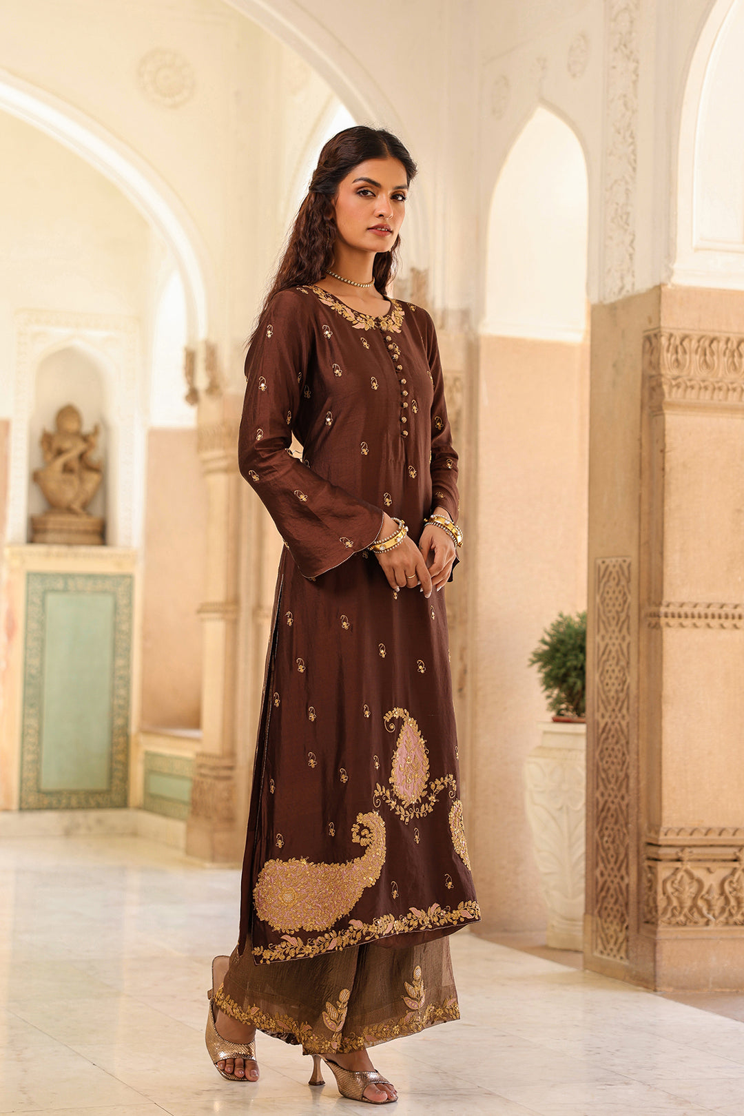 riwayat applique long kurta set