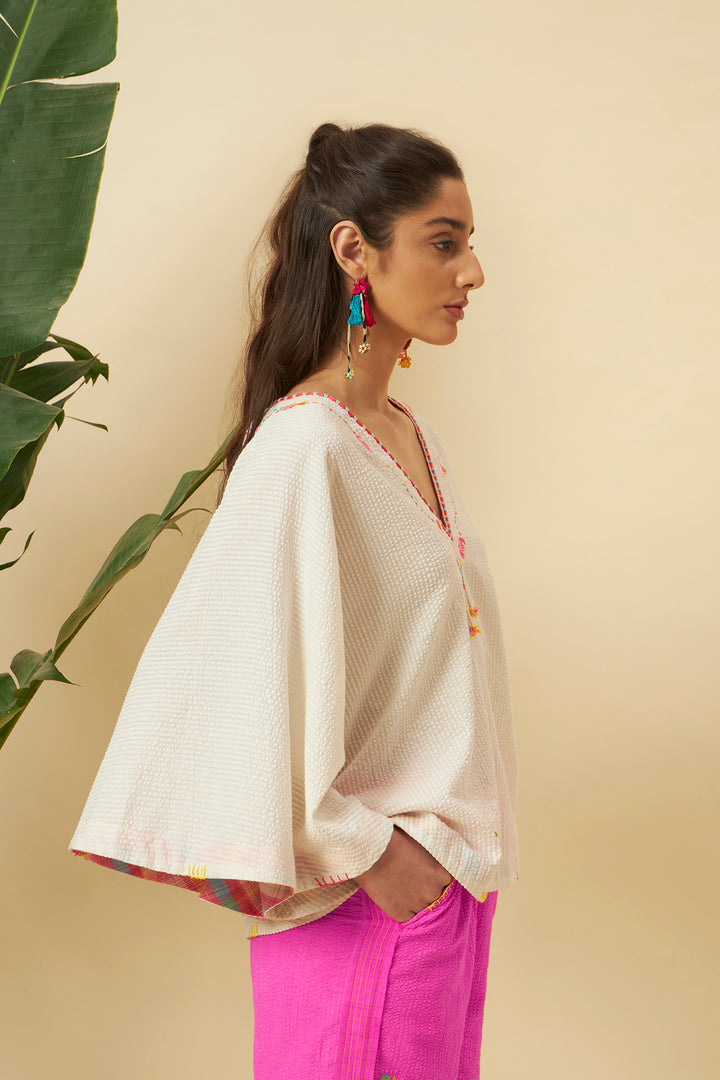 Ivory Seesucker Cape Top