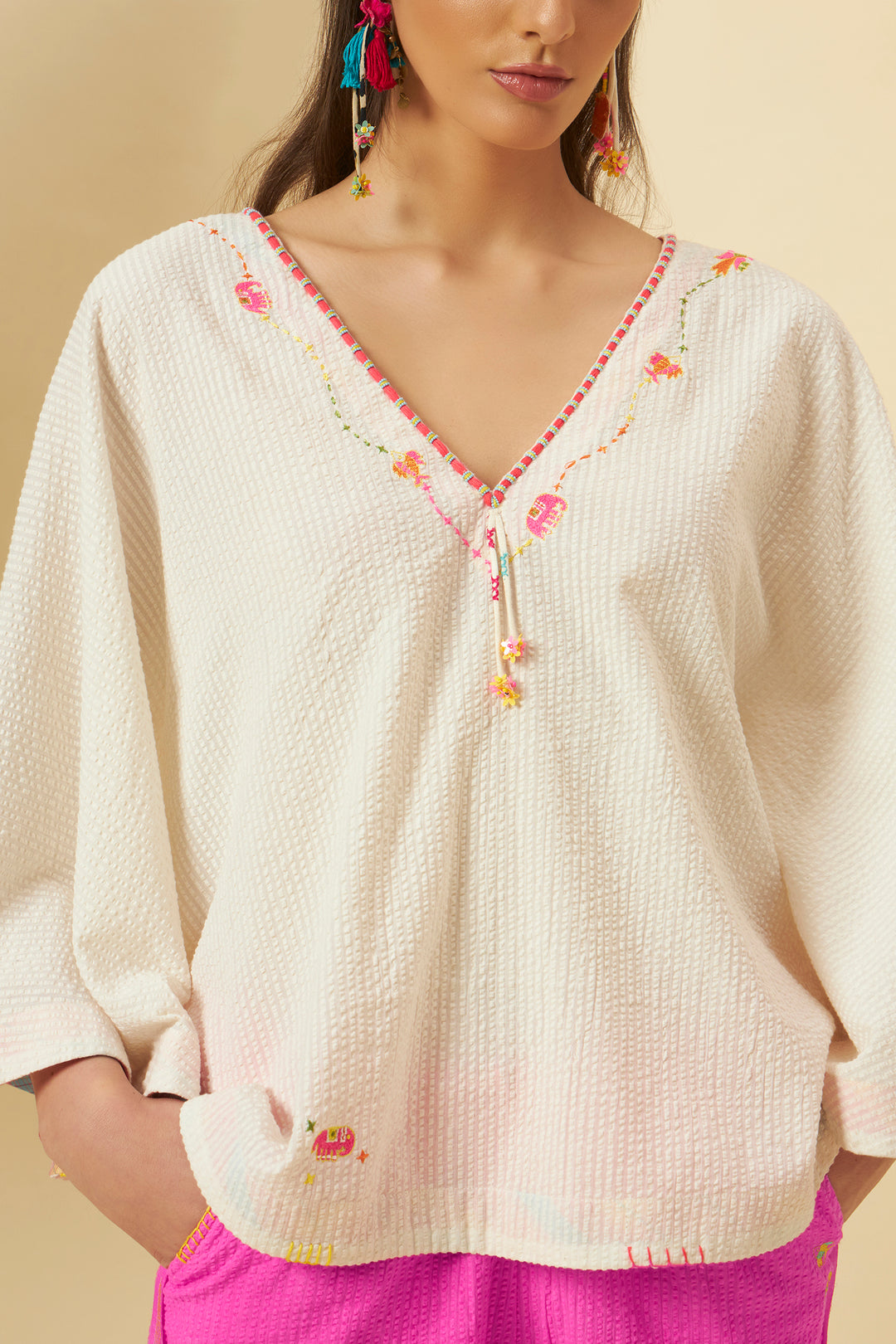 Ivory Seesucker Cape Top