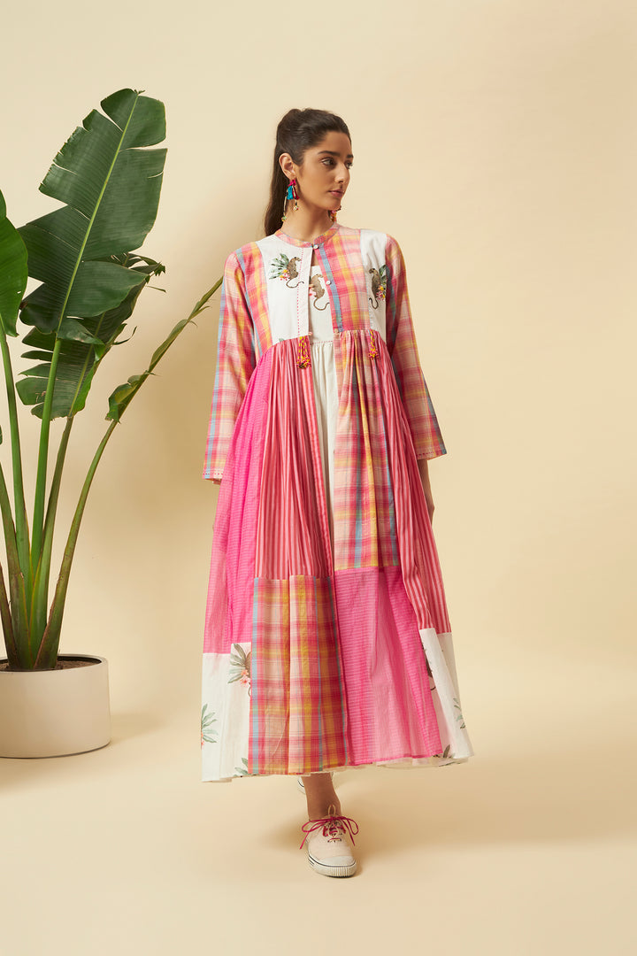 Pink and Ivory Slip Dress With Overgarment