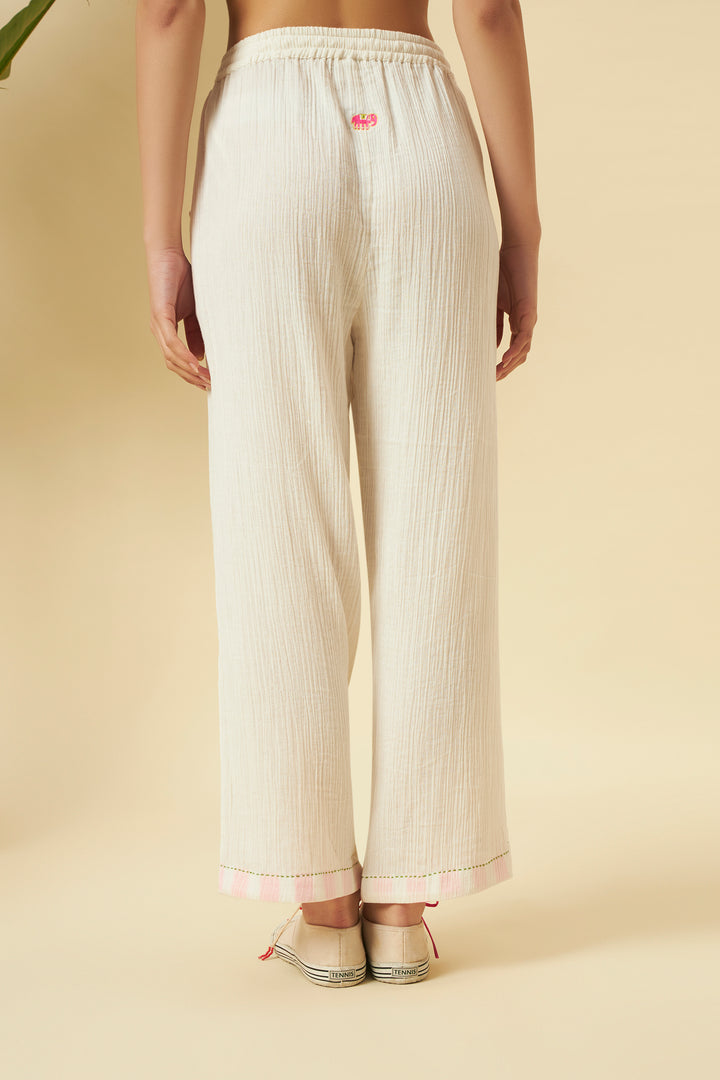 Ivory Embroidered 100% Cotton Pants