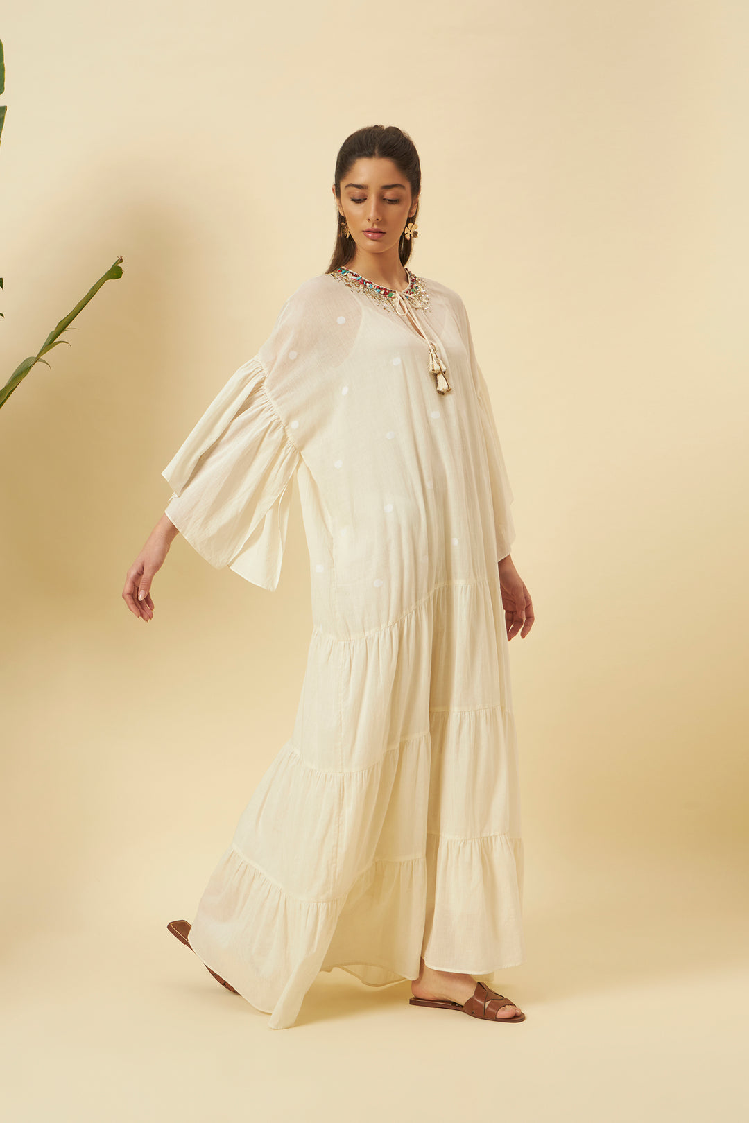 Ivory Tiered Kaftan Dress