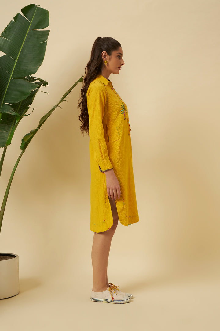 Yellow Statement Chetah Shirt Dress