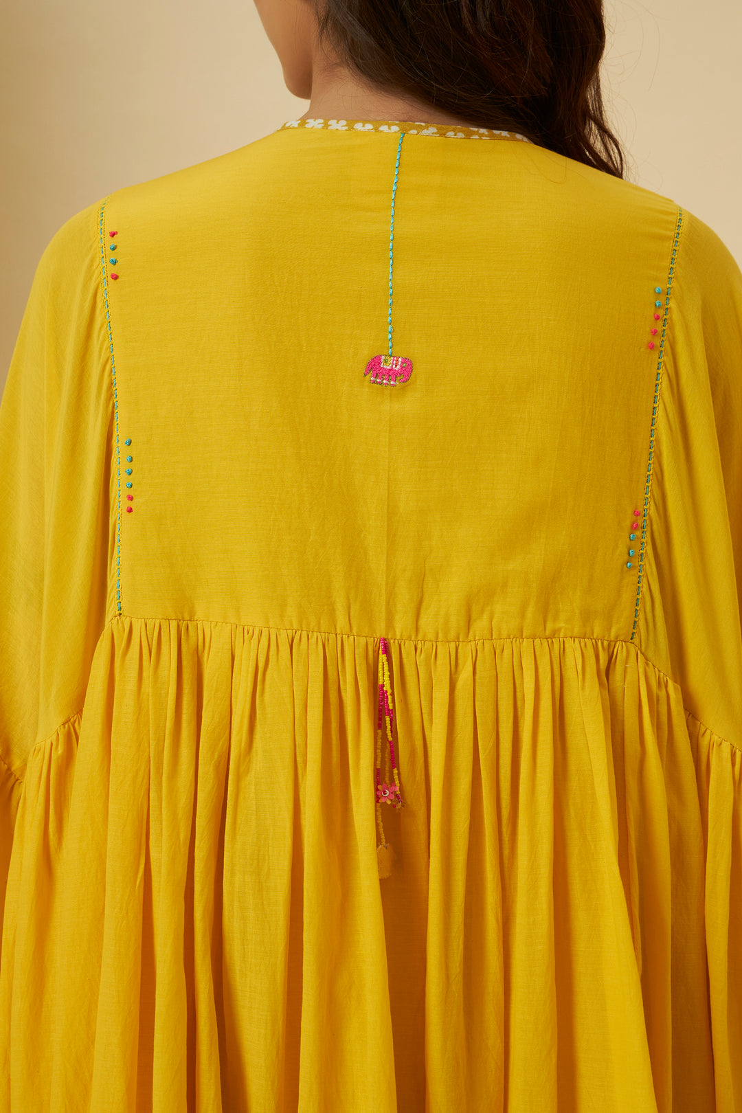 Yellow Gathered Midi Dress