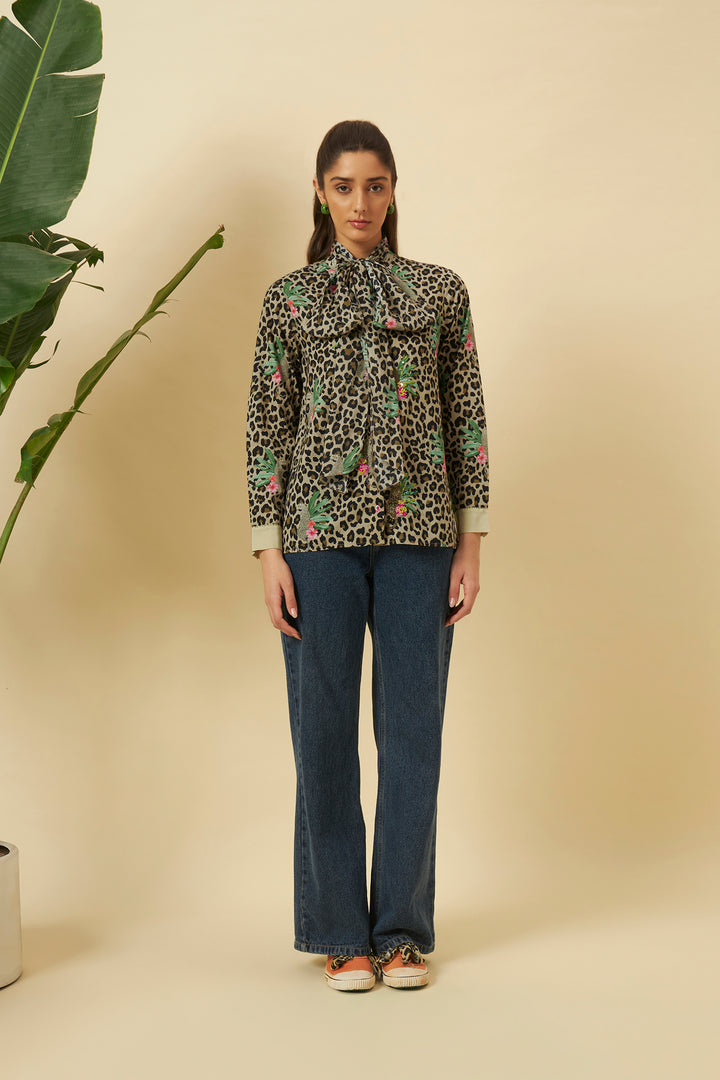 Leopard Print Bow Tie Top