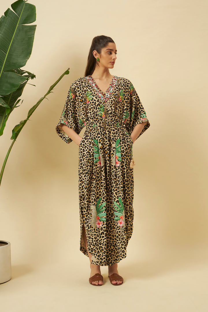 Leopard Print Hand Embroidered Jumpsuit