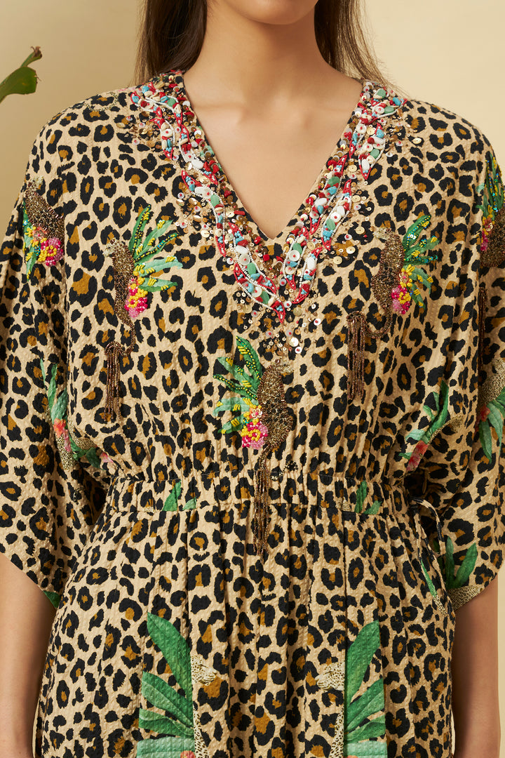 Leopard Print Hand Embroidered Jumpsuit